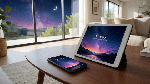 星空综合手机APP多设备兼容性展示，同时在手机和平板上运行平台应用